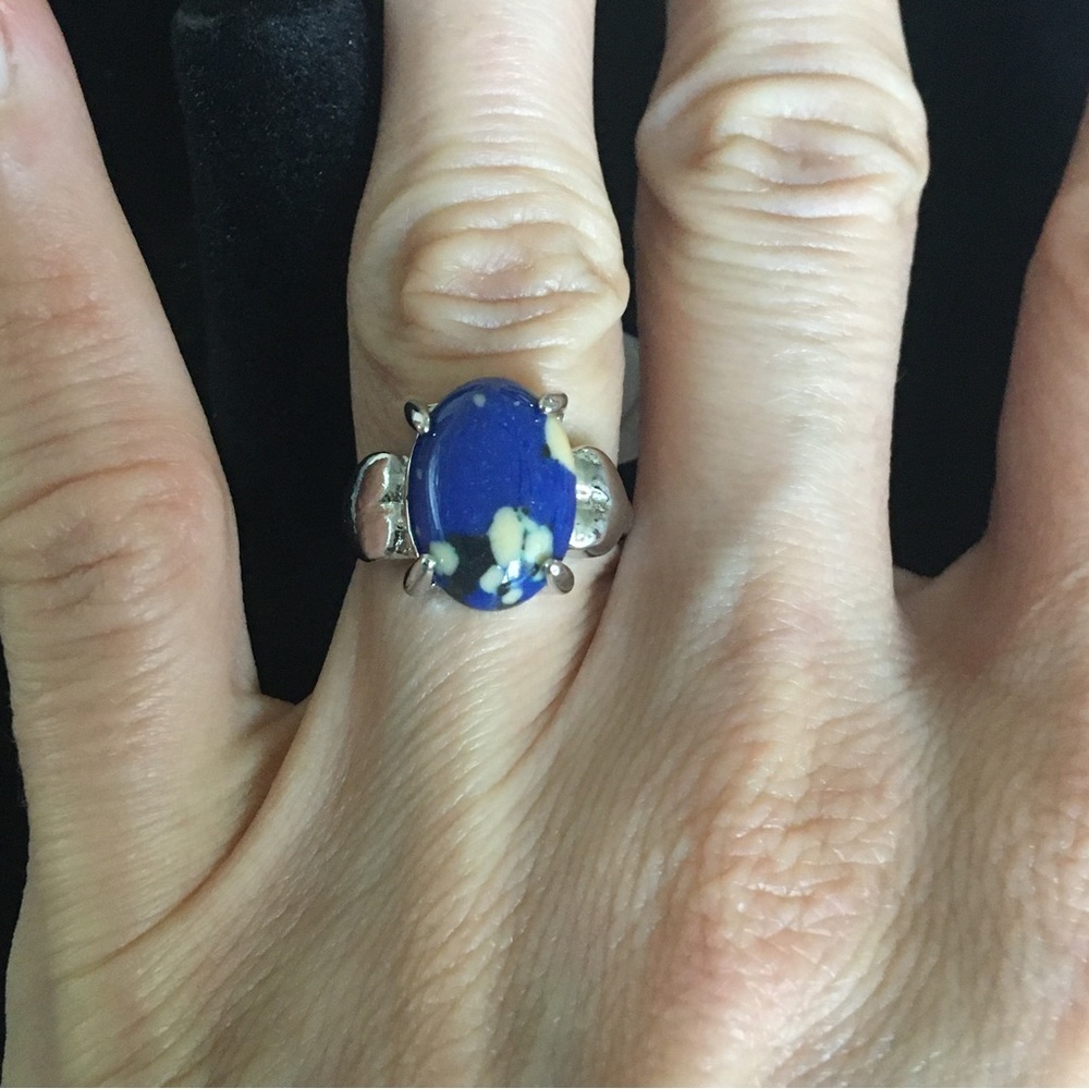 Blue Off-white and Black Stone Fashion Ring